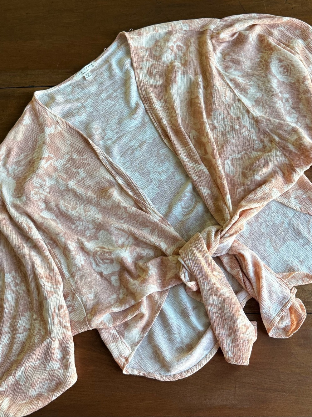 Final Touch Peach Floral Tie-Front Blouse